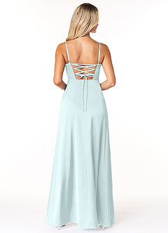 Azazie Marchella Bridesmaid Dresses Sea Glass A-Line Corset Stretch Satin Dress image2