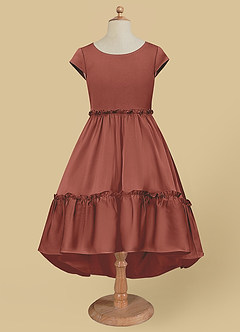 Azazie Lee Flower Girl Dresses Auburn A-Line Bow Stretch Satin Dress image6