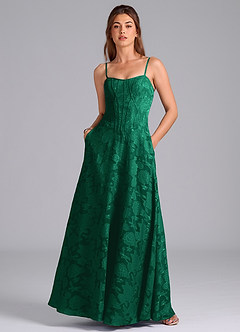Azazie Stasy Bridesmaid Dresses Emerald A-Line Sweetheart Neckline Floral Burnout Dress image3
