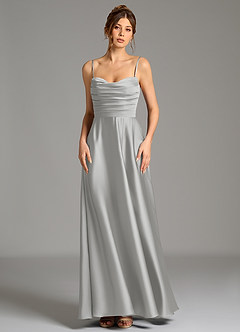 Azazie Ayla Jurken voor bruidsmeisjes Jurk van Stretch Satijn met A-Lijn Korset Zilver image5