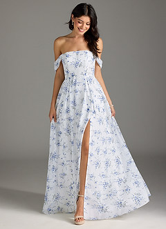 Azazie Chrysanta Final Sale Blue Cottage Floral A-Line Off the Shoulder Chiffon Convertible Dress image6