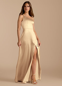 Azazie Trina Brautjungfernkleider A-Linie One-Shoulder Metallischer Satin Kleid Gold image6
