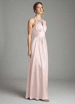 Azazie Bonnie Vestidos de damas de honor Vestido de Rosa Rubor de Satén Elástico de Corte en A con Plisado image4