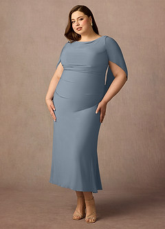 Azazie Bellona Mother of the Bride Dresses Dusty Blue Sheath Boatneck Luxe Knit Dress image10