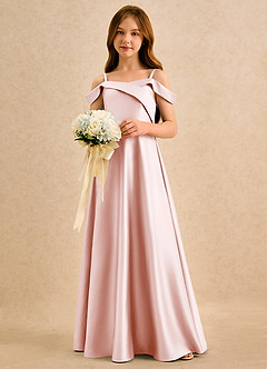 Azazie Jupie Girls Formal vestidos de niña de las flores Vestido de Rosa Rubor de Satin Mate de Corte en A con Plisado image4