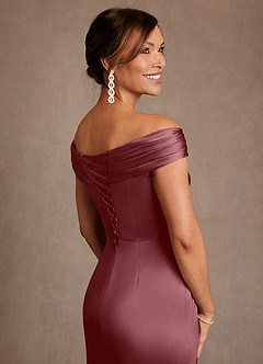 Azazie Bedford Mother of the Bride Dresses Desert Rose Sheath Pleated Stretch Satin Dress image7