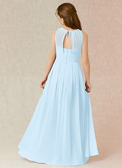 Azazie Bibiane Junior Sky Blue A-Line Pleated Chiffon Dress image2