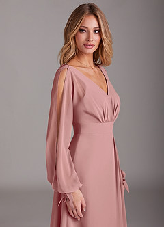 Azazie Matilda Bridesmaid Dresses Dusty Rose A-Line Long Sleeve Chiffon Dress image7