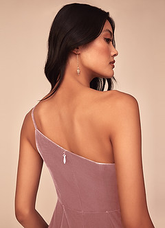 Azazie Kala Bridesmaid Dresses Dusty Rose A-Line One Shoulder Velvet Dress image7