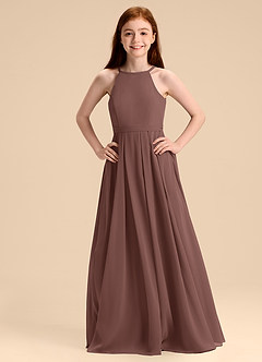 Azazie Arianthe Junior Abito A-Line in Chiffon Plissettato Espresso image7