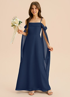 Azazie Moana Junior Dark Navy A-Line Pleated Chiffon Dress image4