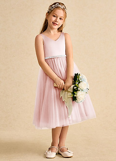 Azazie Firefly vestidos de niña de las flores Vestido de Rosa Rubor de Satin Mate de Corte En A con Lazo image3
