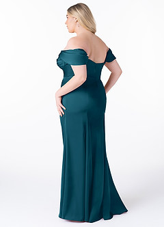 Azazie Amyra Robes de demoiselle d'honneur Robe Fourreau Convertible en Satin extensible Épaule décolletée Bleu Encre image13