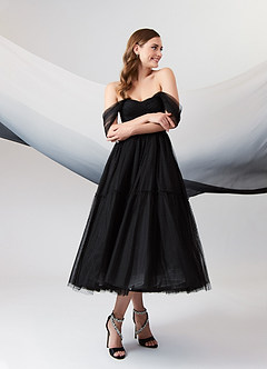 Azazie Vienna Vestidos de novia Vestido de Negro de Tul de Corte en A con Fuera del hombro image4