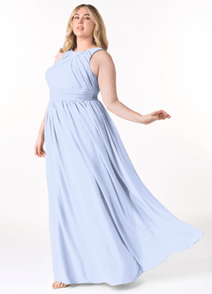 Azazie Harper Bridesmaid Dresses Ice A-Line Pleated Chiffon Dress image8