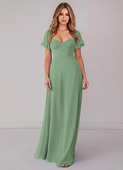 Azazie Fatima Bridesmaid Dresses Matcha A-Line with Pockets Chiffon Dress image3