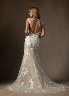 Azazie Salina Wedding Dresses Diamond White Nude Mermaid Sweetheart Sequins Tulle Dress image2