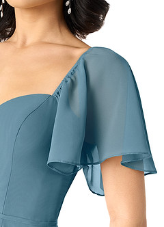 Azazie Chloe Brautjungfernkleider A-Linie Herzausschnitt Chiffon Kleid Bermudablau image6