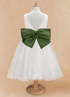 Azazie Seline Flower Girl Dresses Ivory Olive A-Line Bow Tulle Dress image7