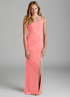 Azazie Deandra Junior Robe Fourreau en Maille Corail image1