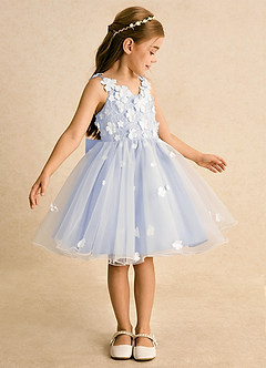 Azazie Junebug vestidos de niña de las flores Vestido de Marfil Lavanda de Tul de Princesa con Encaje image4