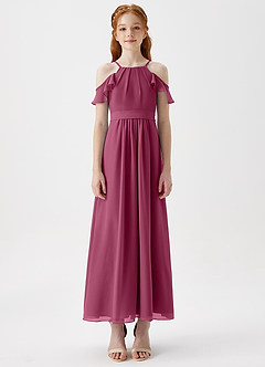 Azazie Chaya Junior Mulberry A-Line Off the Shoulder Chiffon Dress image3