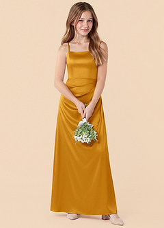 Azazie Renna Junior Robe Sirène en Satin extensible Plissée Caramel écossais image4
