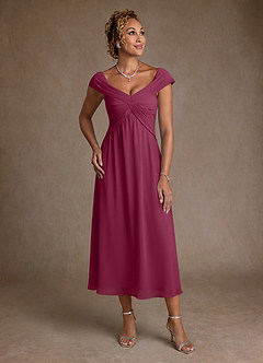Azazie Mirta Mother of the Bride Dresses Mulberry A-Line Pleated Floral Burnout Dress image1