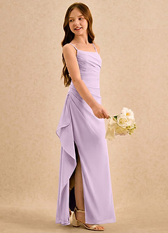 Azazie Cannoli Girls Formal Flower Girl Dresses Frosted Lilac A-Line Pleated Chiffon Dress image4