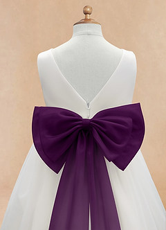 Azazie Kavi Flower Girl Dresses Ivory Grape A-Line Bow Matte Satin Dress image10