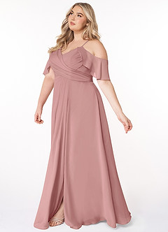 Azazie Dakota Bridesmaid Dresses Dusty Rose A-Line V-Neck Pleated Chiffon Dress image3
