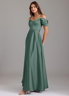 Azazie Marley Bridesmaid Dresses Eucalyptus A-Line Off the Shoulder Stretch Satin Convertible Dress image6
