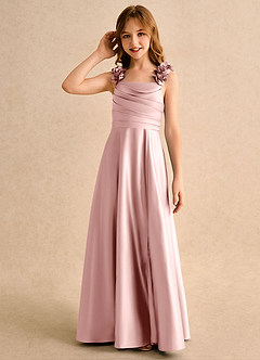 Azazie Rosita Girls Formal Robe Demoiselle D'honneur Fillette Robe Trapèze en Mat Satiné Plissée Rose Poudré image6