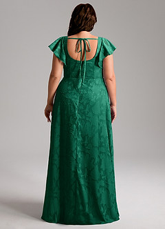 Azazie Bondi Bridesmaid Dresses Emerald A-Line Side Slit Floral Burnout Dress image8