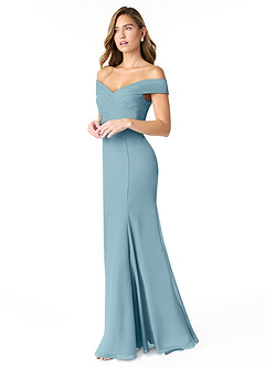 Azazie Lecia Bridesmaid Dresses Moody Blue Empire Off-The-Shoulder Pleated Chiffon Convertible Dress image3