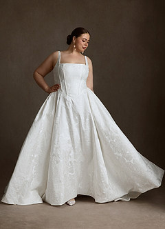 Azazie Delvina Wedding Dresses Diamond White Ball-Gown with Pockets Floral Jacquard Dress image10