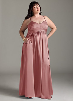 Azazie Alia Bridesmaid Dresses Dusty Rose A-Line Pleated Stretch Satin Dress image11
