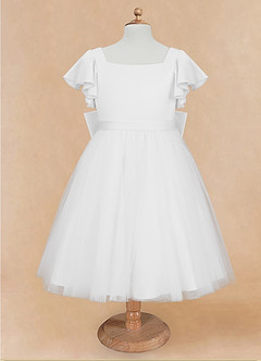 Azazie Kaeya Flower Girl Dresses White A-Line Bow Tulle Dress image5