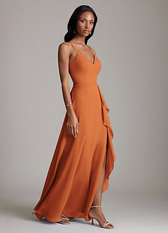 Azazie Naeem Bridesmaid Dresses Cinnamon A-Line V-Neck Ruffle Chiffon Dress image4