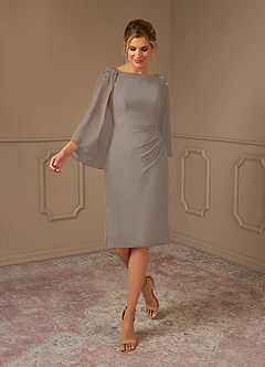 Azazie Carmela Mère de la mariée Robes Robe Fourreau en Mousseline de soie Dentelle Taupe image1