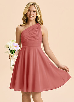 Azazie Charlize Junior Antique Rose A-Line Pleated Chiffon Dress image1