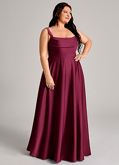 Azazie Shaude Bridesmaid Dresses Burgundy A-Line Pleated Stretch Satin Dress image11