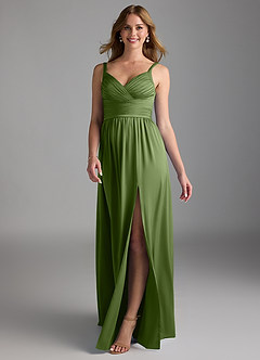 Azazie Chanel Robes de demoiselle d'honneur Robe Trapèze en Satin extensible Plissée Genévrier image1