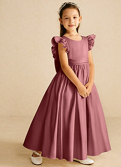 Azazie Piglette Flower Girl Dresses Amethyst A-Line Bow Matte Satin Dress image5