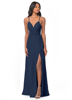 Azazie Everleigh Vestidos de damas de honor Vestido de Azul Marino Oscuro de Gasa de Corte en A con Corazón plisado image1