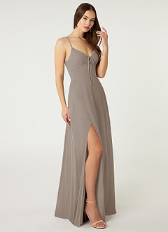 Azazie Minie Bridesmaid Dresses Taupe A-Line Bow Chiffon Dress image4
