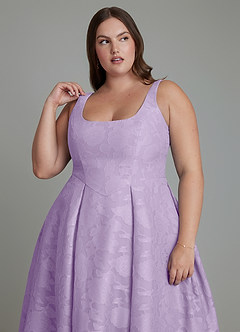 Azazie Amalie Bridesmaid Dresses Lilac A-Line Pleated Floral Burnout Dress image13