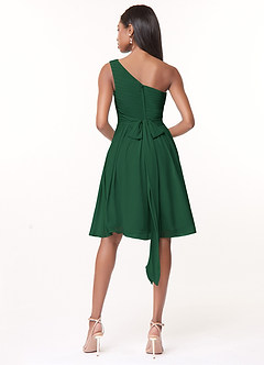 Azazie Katrina Bridesmaid Dresses Dark Green A-Line One Shoulder Chiffon Dress image2
