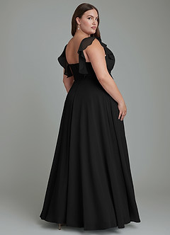 Azazie Leilani Abiti da Damigella Abito A-Line in Chiffon Plissettato Nero image2