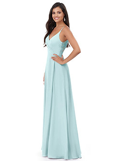 Azazie Lennon Bridesmaid Dresses Sea Glass A-Line Lace Chiffon Dress image4